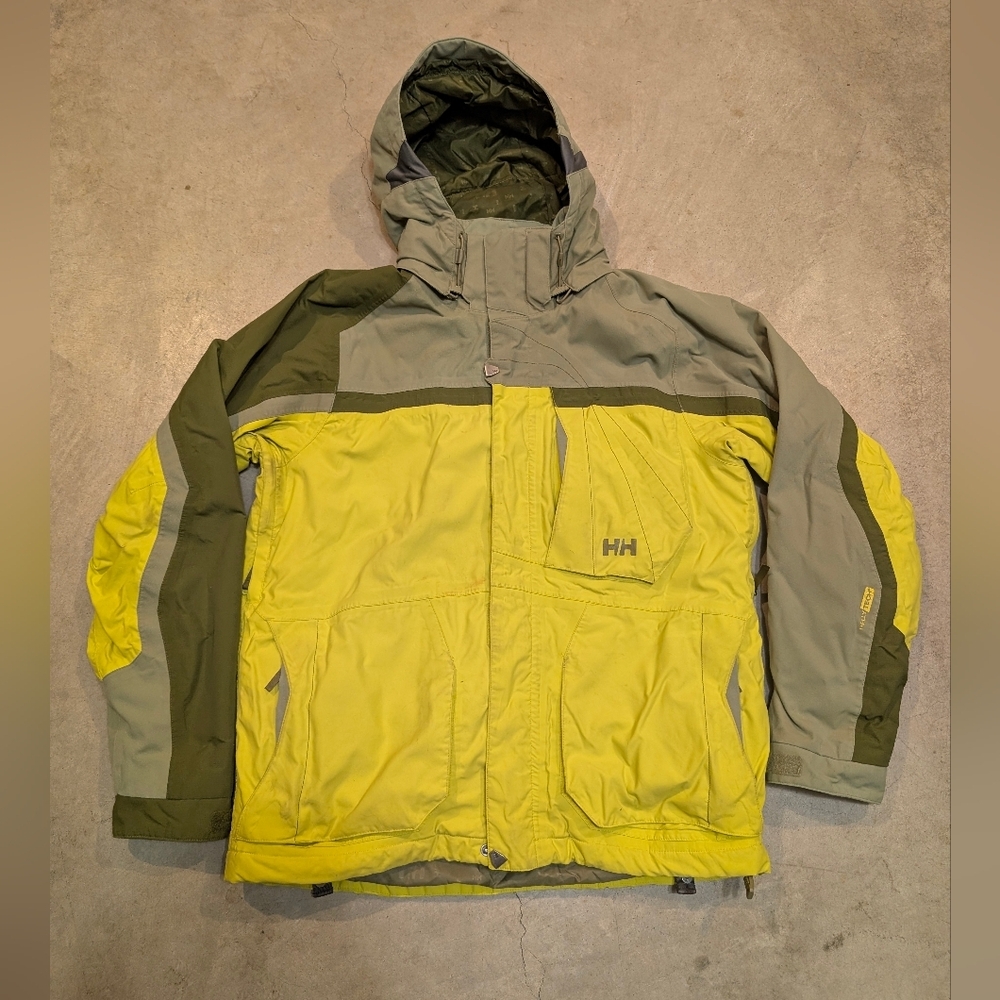 Helly Hansen Jacket Helly Tech Mens M Full Zip Hooded Pit Zips Green/Gray